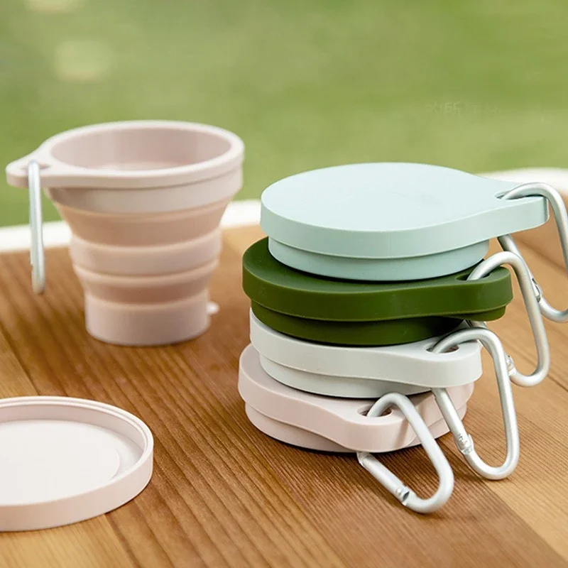 Tasse pliante en Silicone, tasse à thé Portable de Camping avec couvercle porte-clés, café de voyage en plein air, tasse rétractable pliable, tasse mignonne