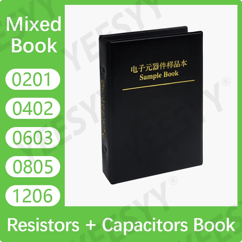 Capacitor Resistor Mixed Book 0201 0402 0603 0805 1206 1% SMD Chip Resistance 0R-10M Capacitance Assortment Kit Sample Set