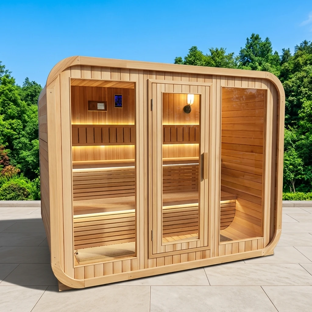 High Quality Outdoor Cube Sauna Room Modern Wet Steam with Shingle Roof
