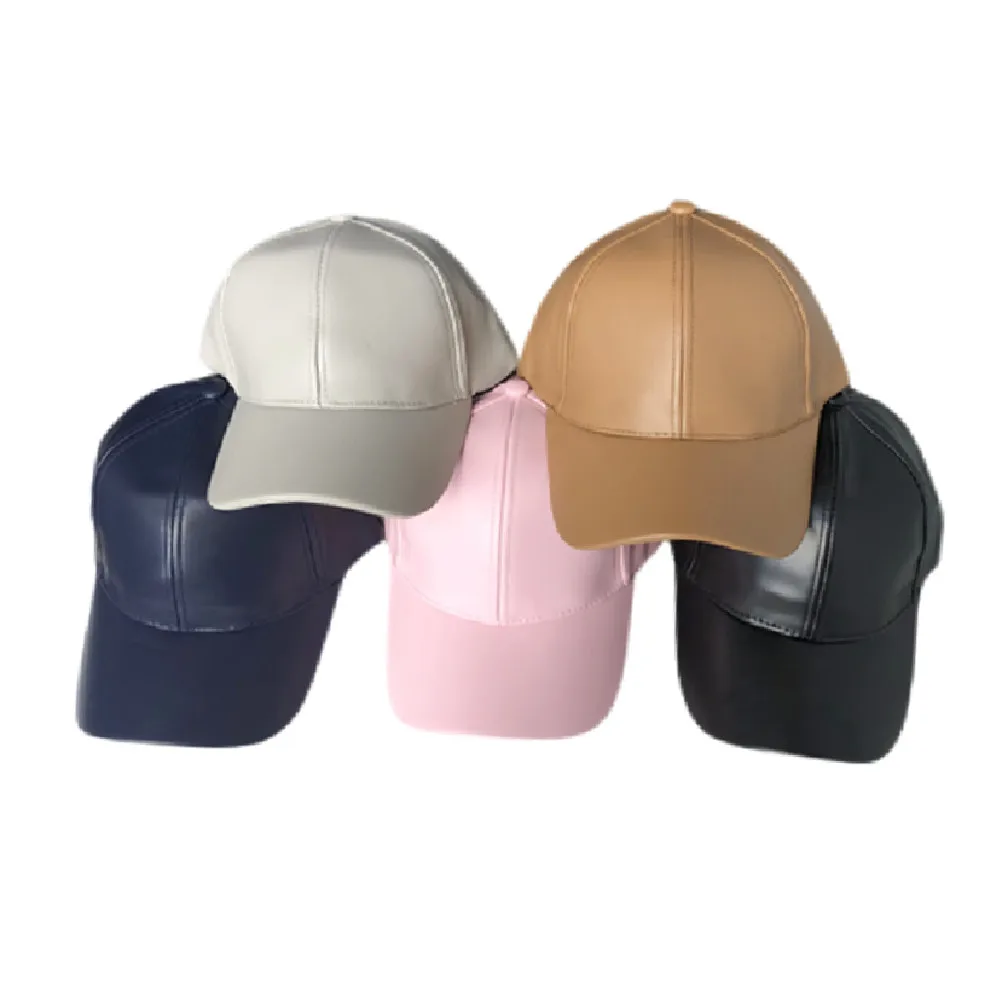 Candy Solid Color PU Leather Baseball Caps Fashion Hip-Hop For Men and Women All-match Hats For Lovers