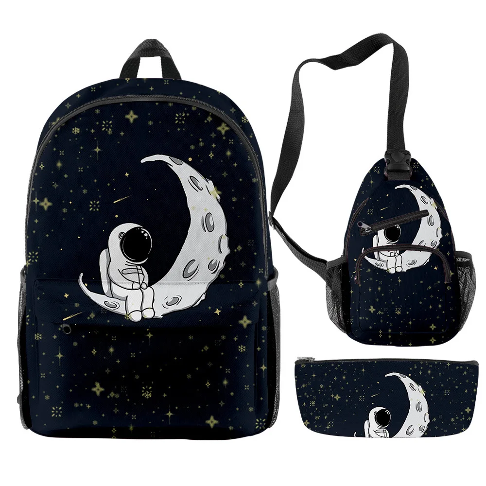 Classic Novelty Peculiar Cool astronaut 3D Print 3pcs/Set pupil School Bags Travel Laptop Backpack Chest Bag Pencil Case