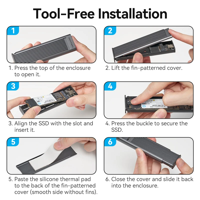 Vention M2 SSD Case M.2 NVMe SATA SSD Enclosure Adapter 10Gbps USB 3.1 Gen2 USB C External Enclosure Supports M and B&M Keys