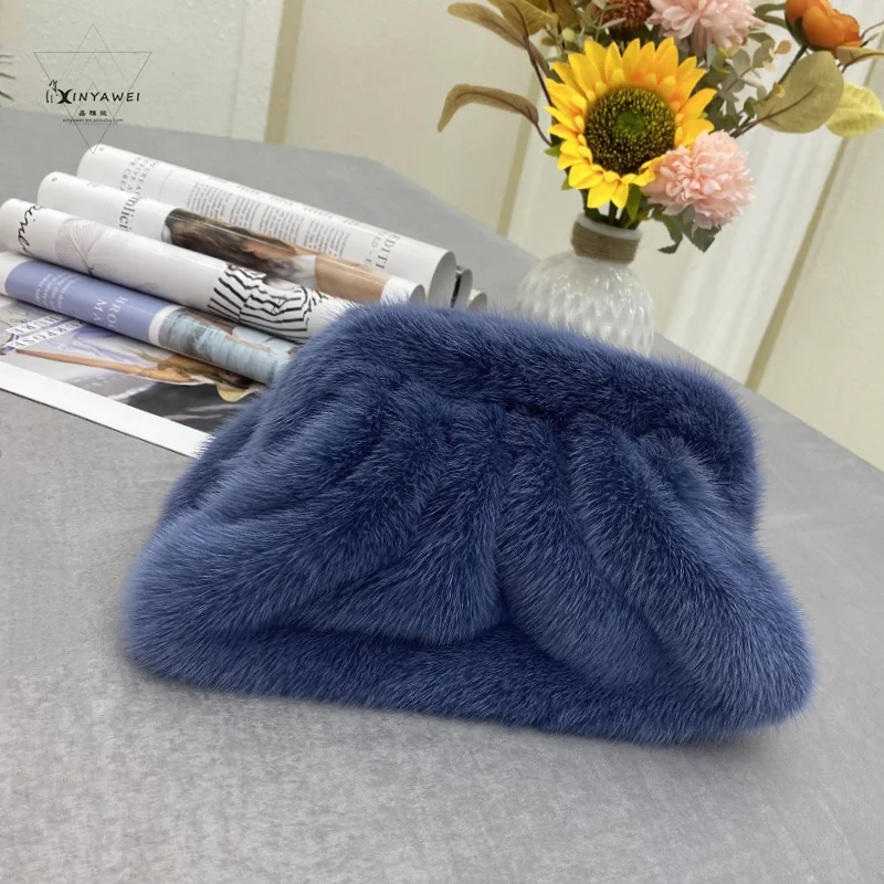 Women\'s Handbags 2024 Clutches Fashion Simple Designer Handbag Woman  Mink Fur Bags Solid Color Ladies Clutch Shoulder Bags