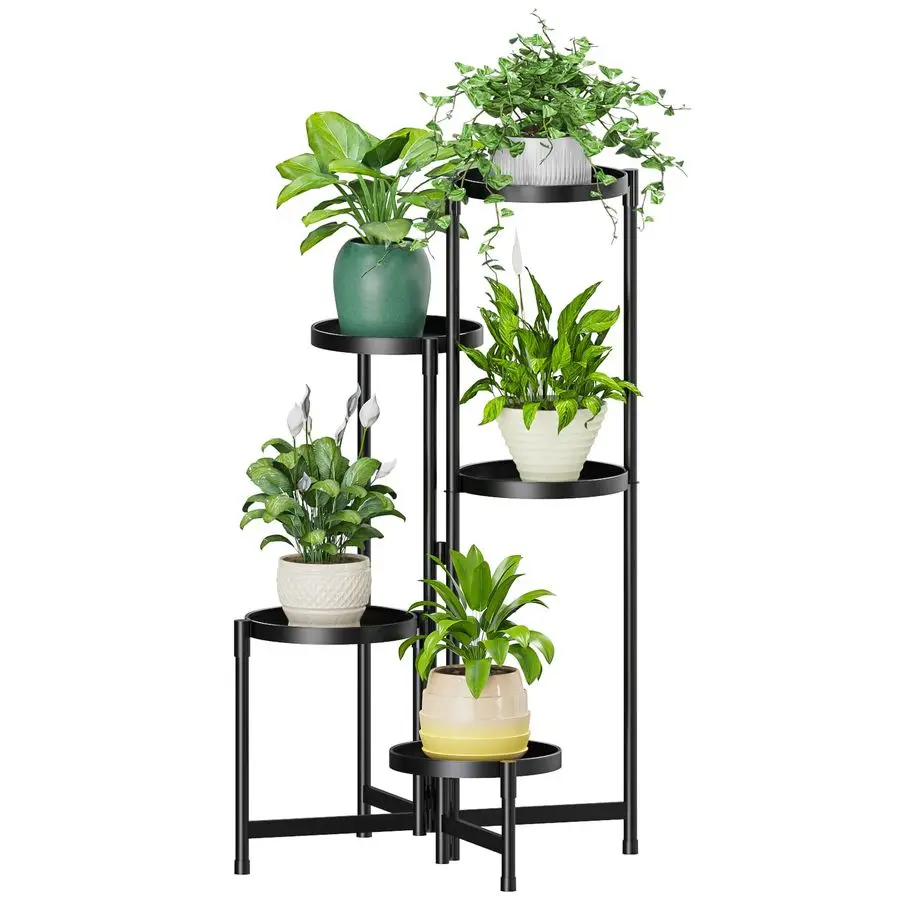 

Metal Plant Stand Indoor Outdoor for Multiple Plants, 5 Tiered Folding Corner Shelf Tall Flower Pot Holder Display Rack for Pati