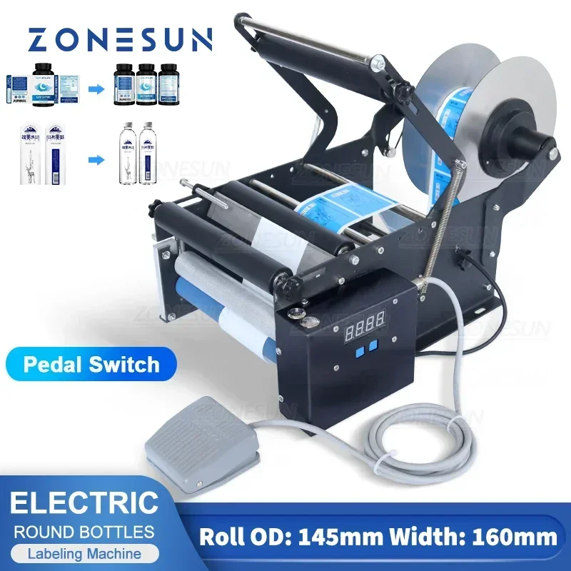 Zonesun Máquina de Rotulagem Garrafa Redonda 160 mm Largura Etiqueta Elétrica Garrafa de Plástico Jar Etiquetador Adesivo Pequena Produção Zs-tb16p
