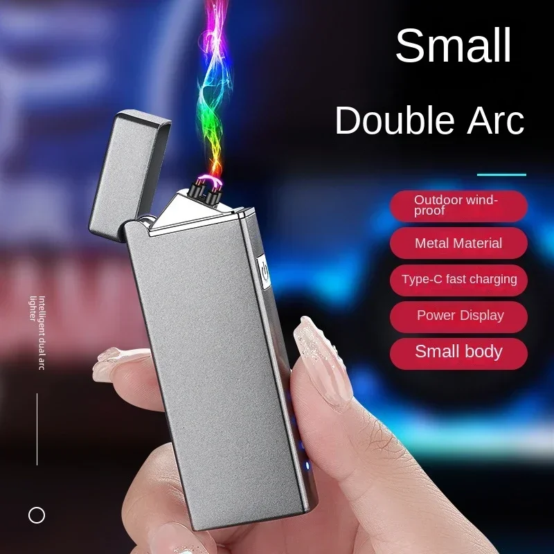 2024 Windproof USB Rechargeable Lighter Metal Portable Outdoors Piezo Electric Lighter Plasma Dual ARC Lighters Gadgets for Men