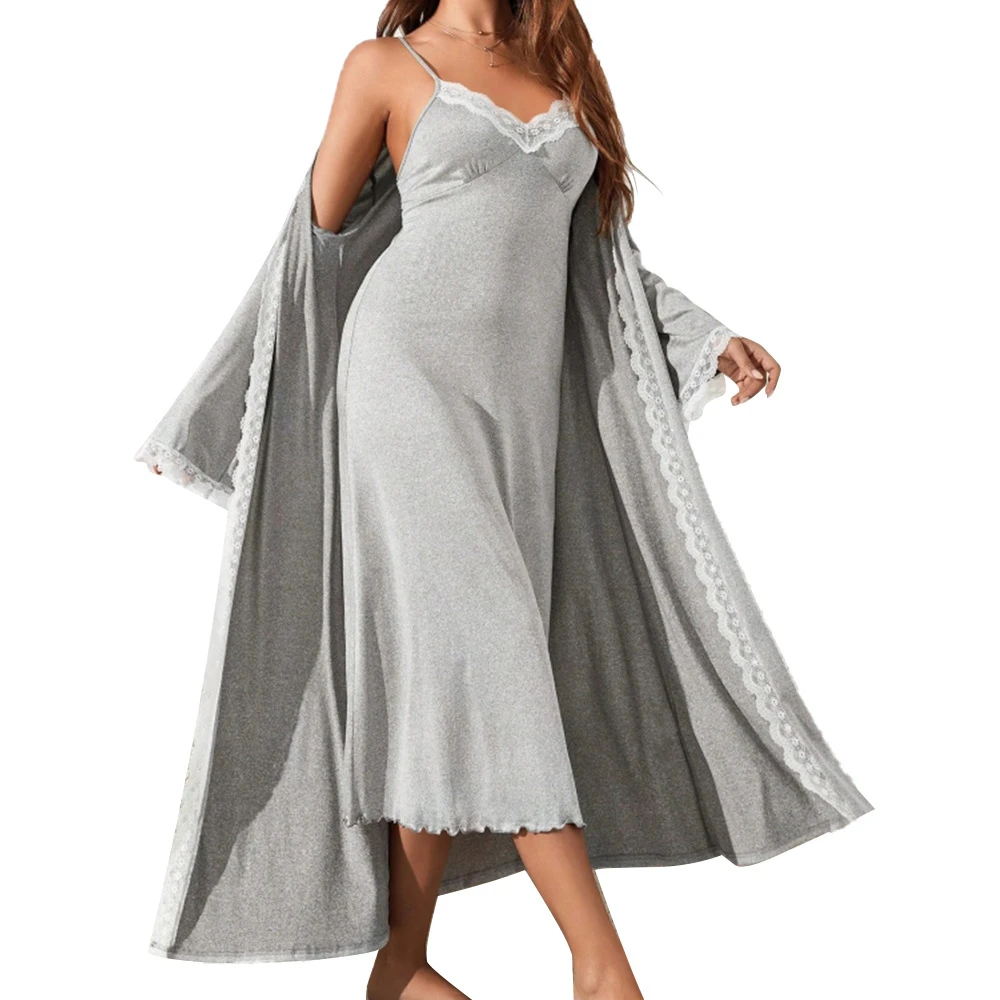 Women's Pajamas Sexy Pijama Spring Autumn New Sleepwear Comfy Bathrobe Sets Long Home Wear Robe And Nightgown Two Piece Set