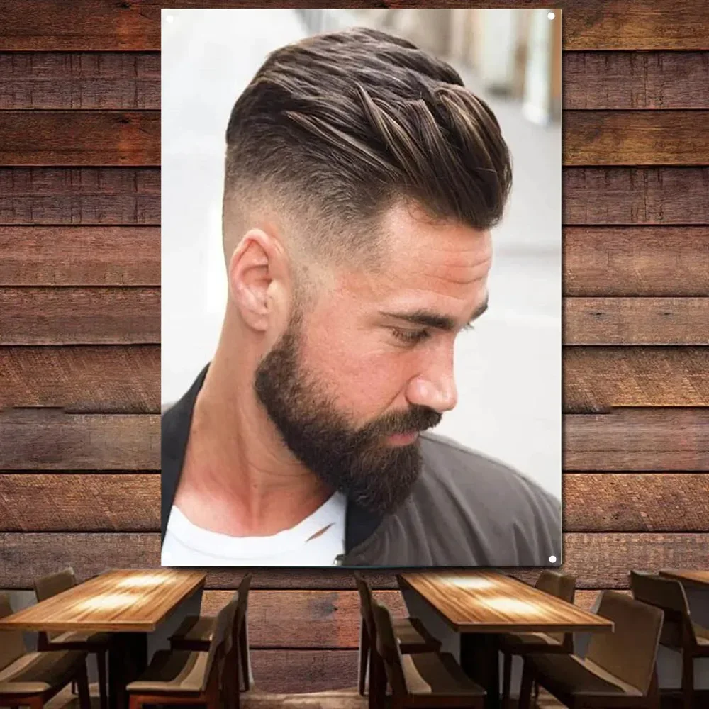 Tapiz de pared con diseño de corte de pelo undercut para hombres, póster de peluquería, gráficos de pared, decoración vintage para barbería, bandera decorativa