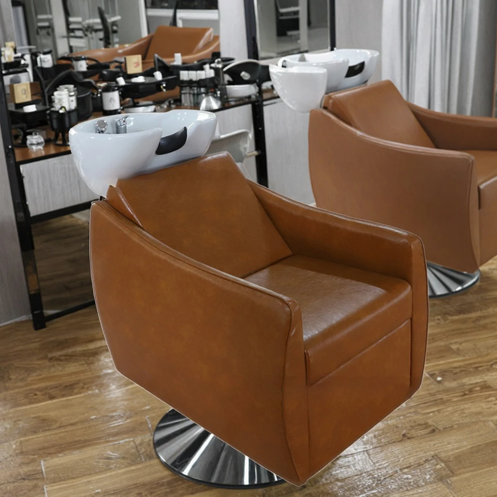 %d Modern Style Salon Shampoo Bowl and Chair with Synthetic Leather and Metal Frame Ceramic Basin-Living Room/Gym Use-