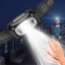 Portátil LED Sensor Faróis USB Recarregável Indução Tocha Farol Impermeável Outdoor Camping Pesca Emergência Trabalho Luz