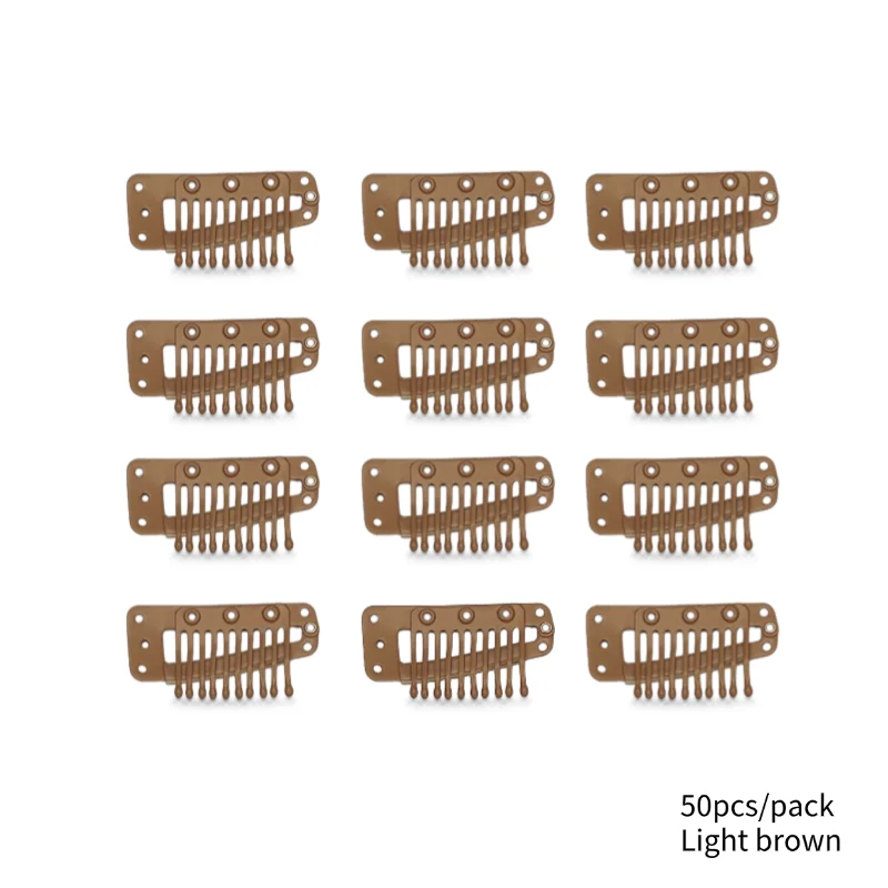 50 stks/pak Nep Haar Clip met Rubber voor Haarverlenging DIY Clip Haarverlenging 10 Tanden Pruik Stof Zwart Wit S Bruin