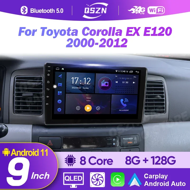 

QSZN Car Radio Multimedia Video Player Navigation Car Stereo For Toyota Corolla EX E120 2000 - 2012 Android 12 Carplay Auto 2Din