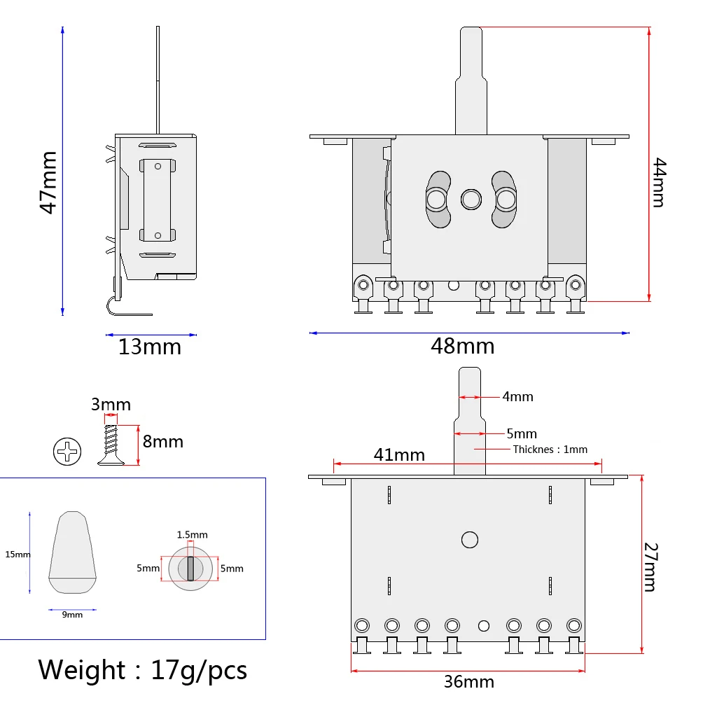 5 Way Pickup Selector Switch with White Tip for Stratocaster Electirc Guitars