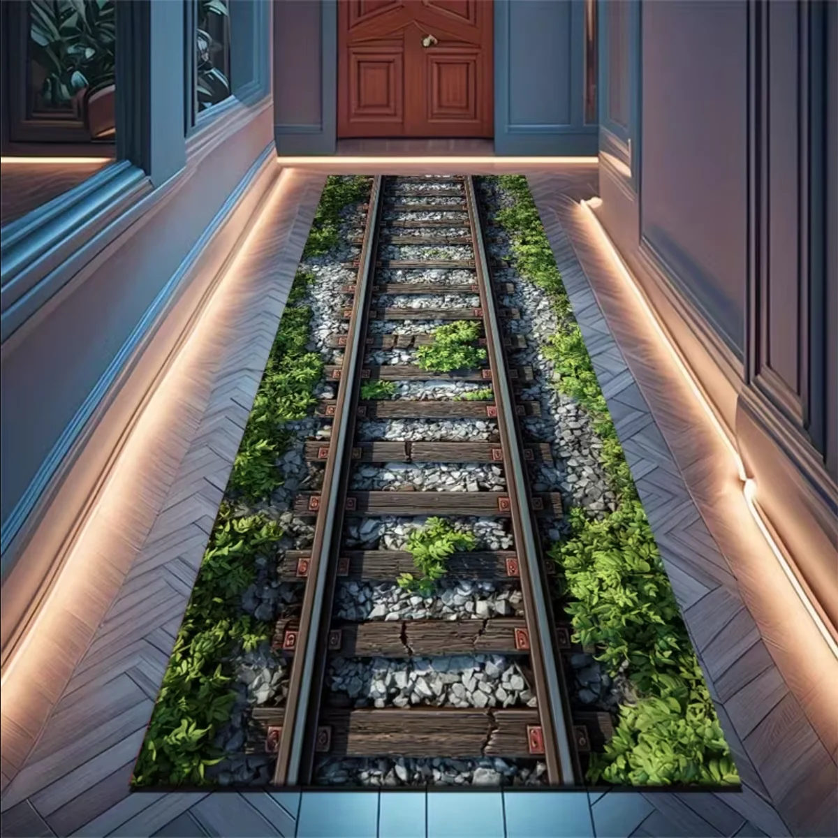 

Коврик для прихожей в винтажном стиле с рисунком железнодорожных путей, нескользящий, мягкий, легко чистится, в индустриальном стиле, для входа, домашний декор