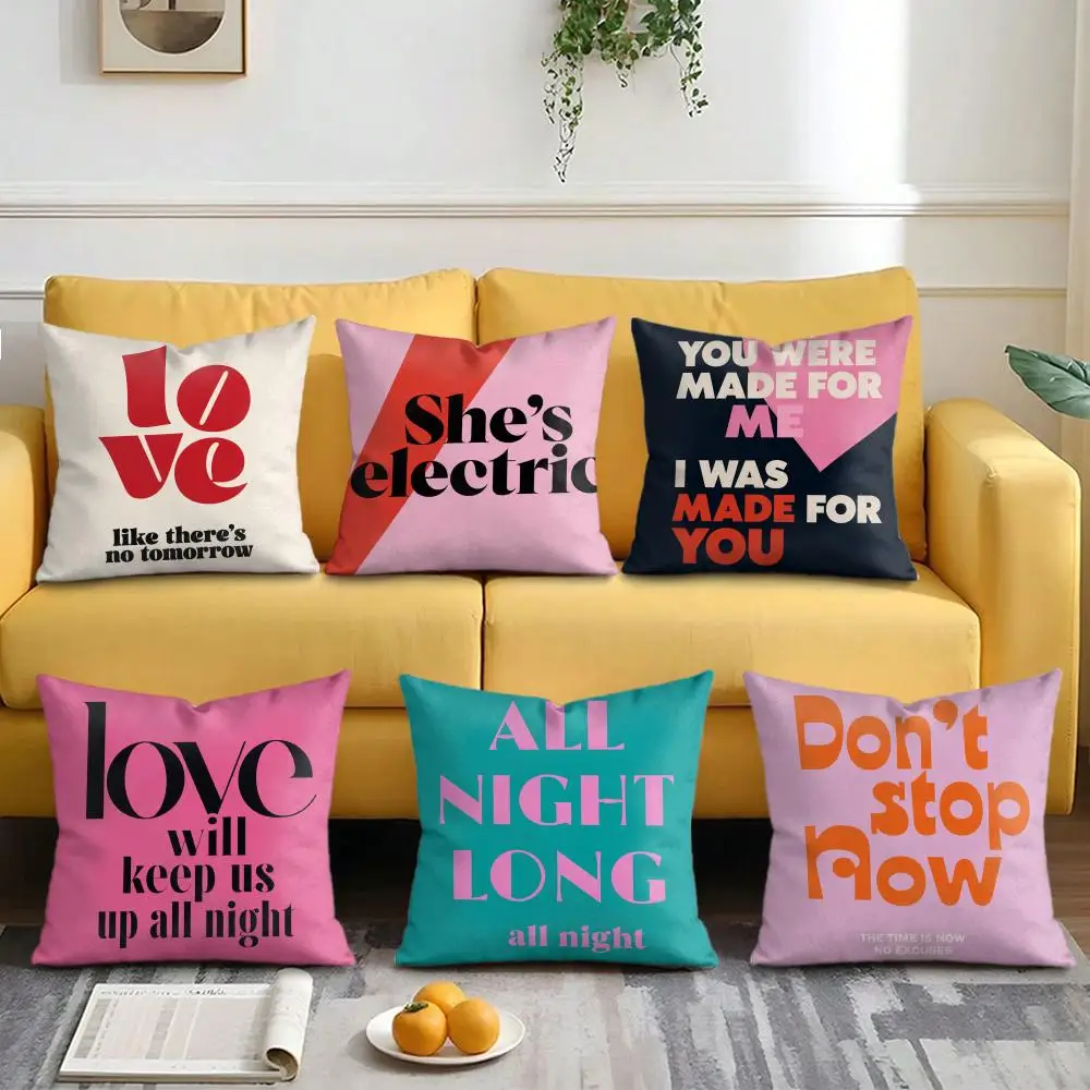 Music Pink Colors Love Lyrics Cushion Cover Short Plush Soft Double-Sided Printing Pillow Case Cozy Sofa Bedroom Home Decor