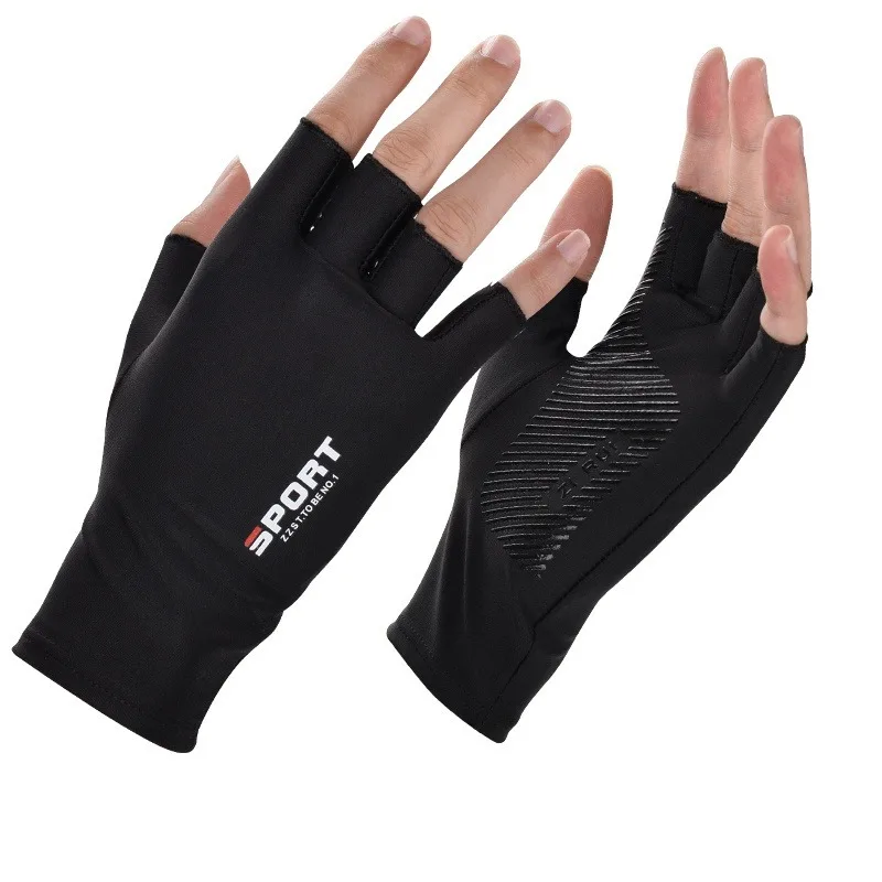 Ice Silk Halffinger Cycling Non-Slip Gloves for Men and Women Outdoor Sports Fitness Driving Fishing Highelastic Comfortable