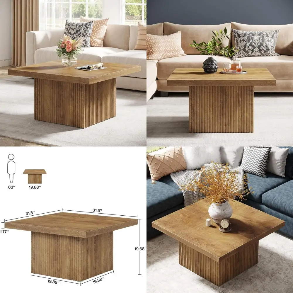 

Mid-Century Modern Fluted Coffee Table, 31.5-Inch Large Living Room Cocktail Table for Stylish Interiors