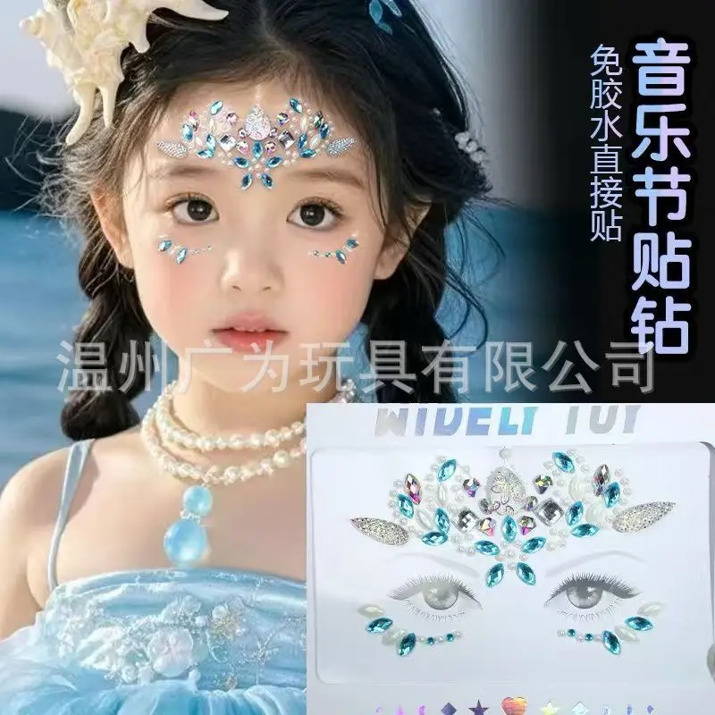 Face Rhinestone Stickers Self Adhesive Crystal Gems Forehead Tattoo for Masquerade Party Stage Makeup Decor