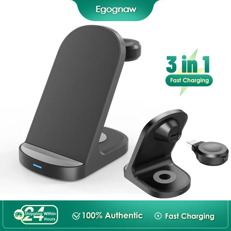 

3in1 Wireless Charging Station For iPhone 15 14 13 12 Pro/Mini/Plus /iWatch/AirPods Indicator Light Induction Wireless Charger