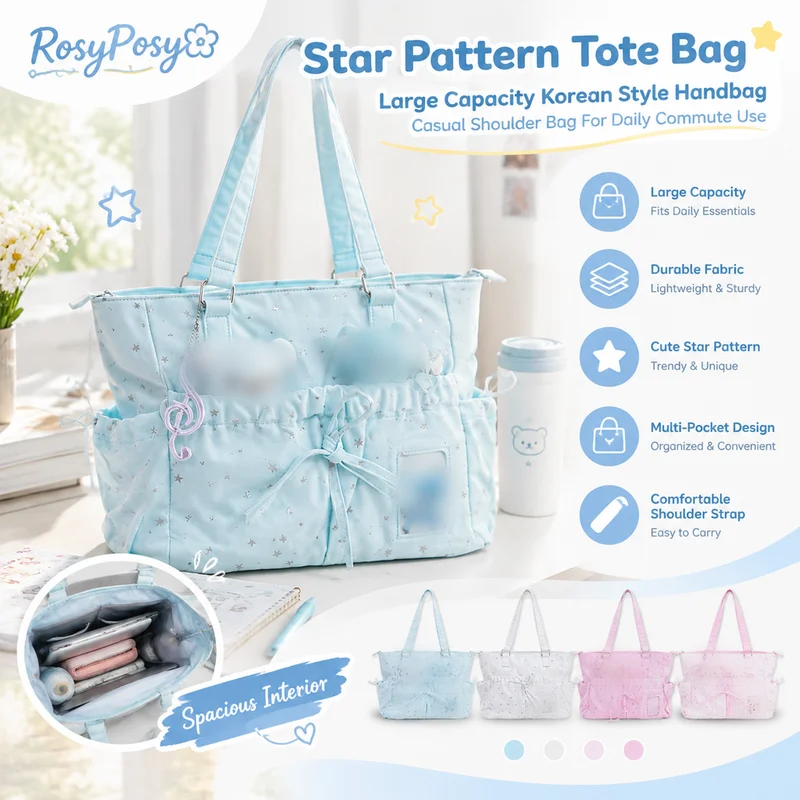 RosyPosy RosyPosy Star Pattern Tote Bag Large Capacity Korean Style Handbag Casual Shoulder Bag For Daily Commute Use - Aliexpress Deal