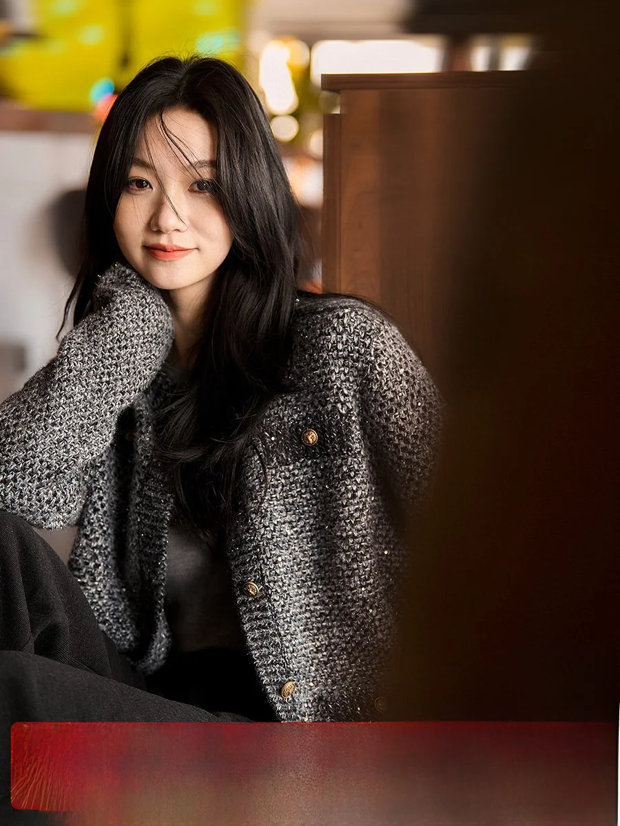 

Женский вязаный топ Xhange Commuter с круглым вырезом, из грубой шерстяной ткани, мягкий, с длинными рукавами, теплый, для повседневной носки