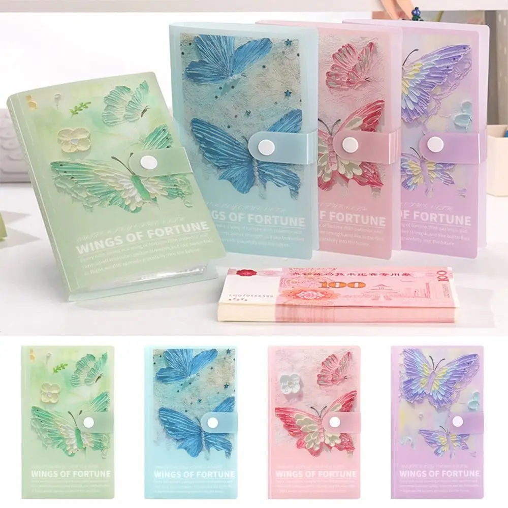 Save Money 100 Envelopes Money Saving Challenge Oil Painting Butterfly Waterproof Money Collection Book Portable Cute