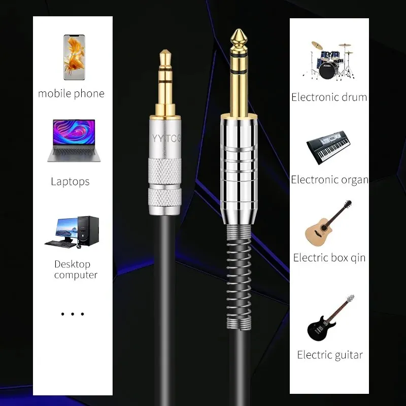 Gold Plated Aux Adapter Cable, 3.5mm to 6.35 Mm, 3.5 Jack to 6.5 Jack, Male to Male, Audio to Amplifier Cable