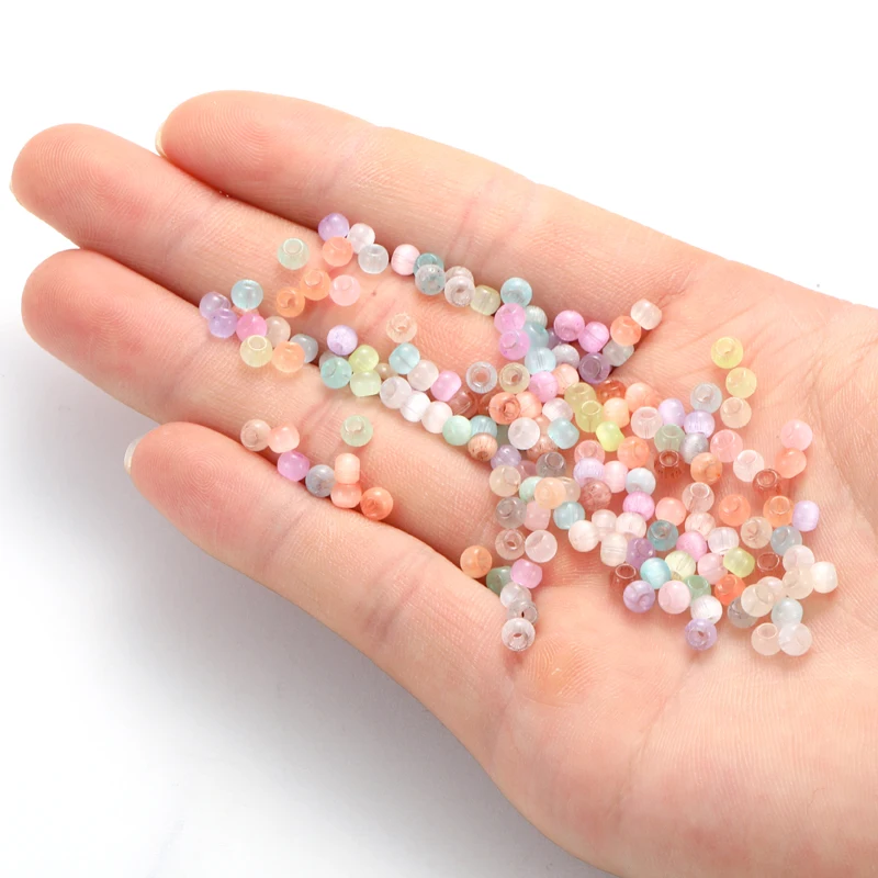 4mm 100pcs Super Excellent Glass Cat Eye Rice Beads Colorful Unique Scattered Beads Handmade DIY Jewelry Bracelets Earr Z8