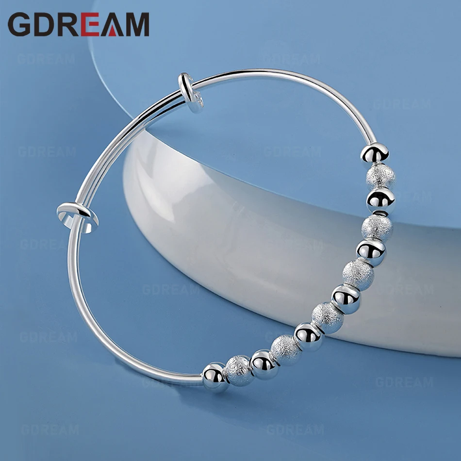 

GDREAM 925 Sterling Silver Push-Pull Nine-Turn Round Bead Bangle, Exquisite And Cute Wedding Party Jewelry For Women.