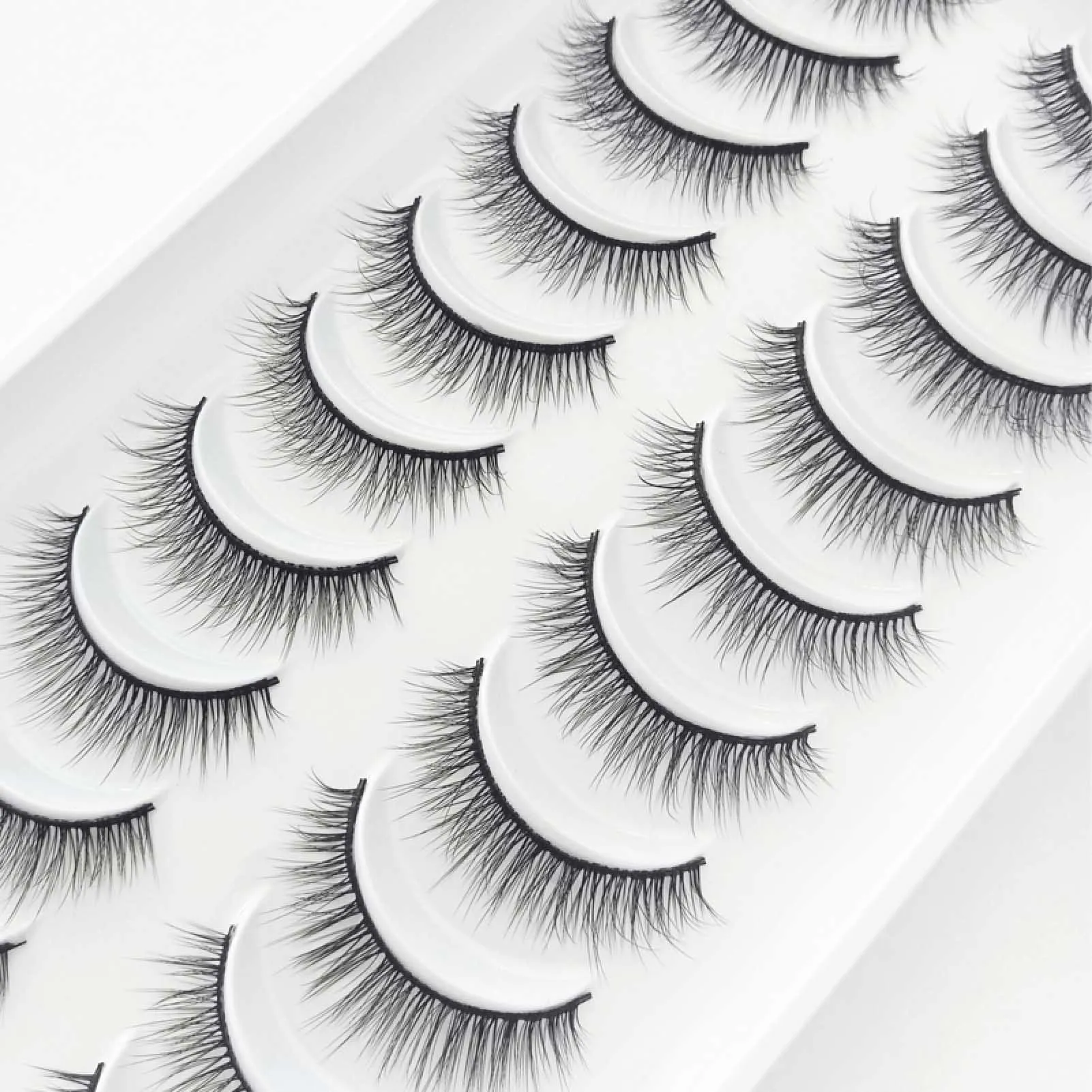 Flauschige Cluster-Falsche Wimpern, Vollstreifen, 10 Paar, natürliche Streifenwimpern, dramatisches russisches Volumen, lockige Wimpern, dickes Curling-Make-up