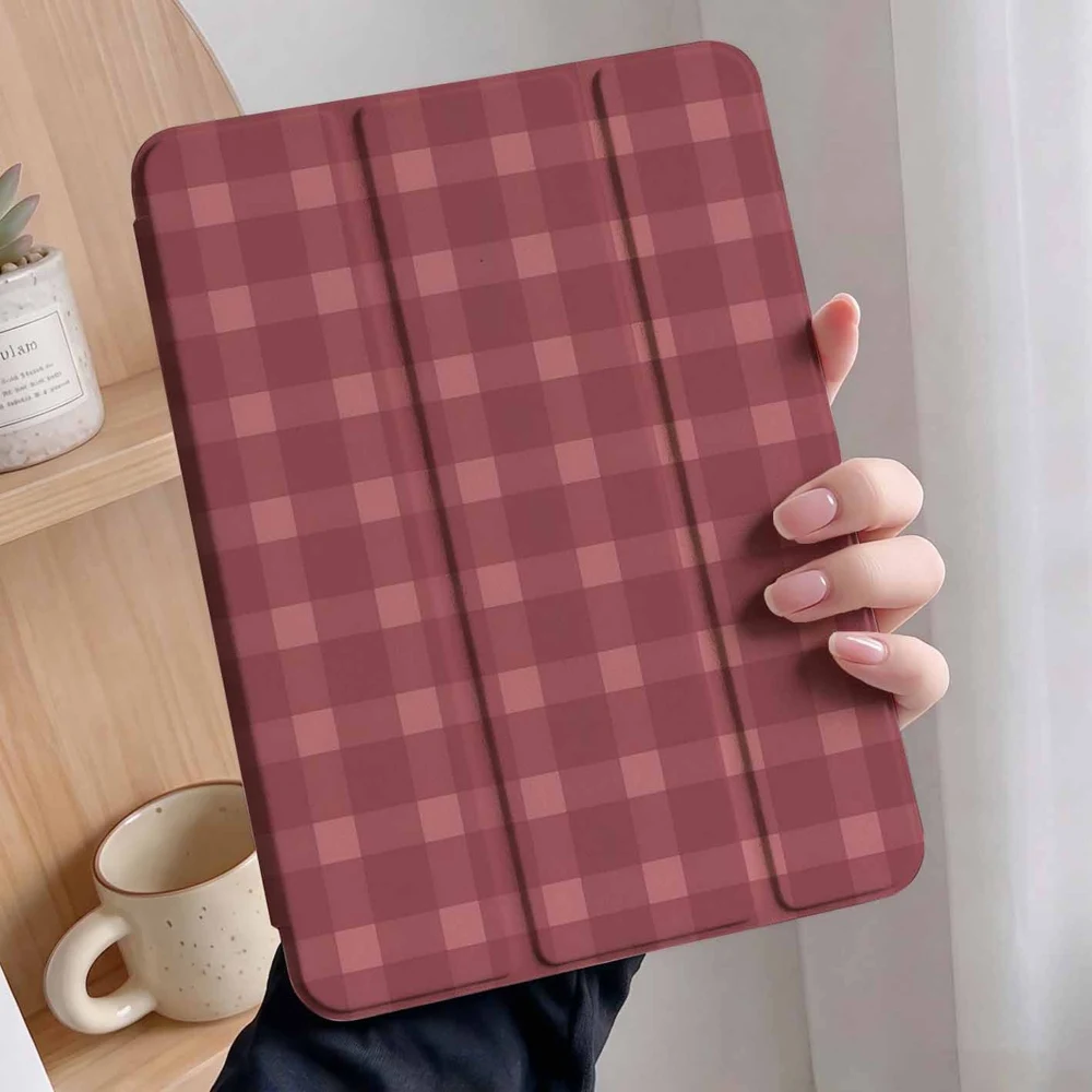 Pink Gingham Check Plaid For iPad Pro 11 12.9 13 A16 M2 M4 M3 M5 9.7 10.2 5/6/7/8/9/10/11th Mini Air 3 4 5 6 Tablet Case