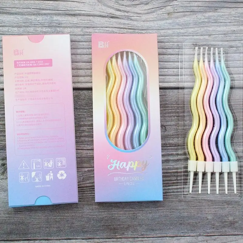 6 Piece Set Birthday Spiral and Curved Candles for Festive Cake Decorations