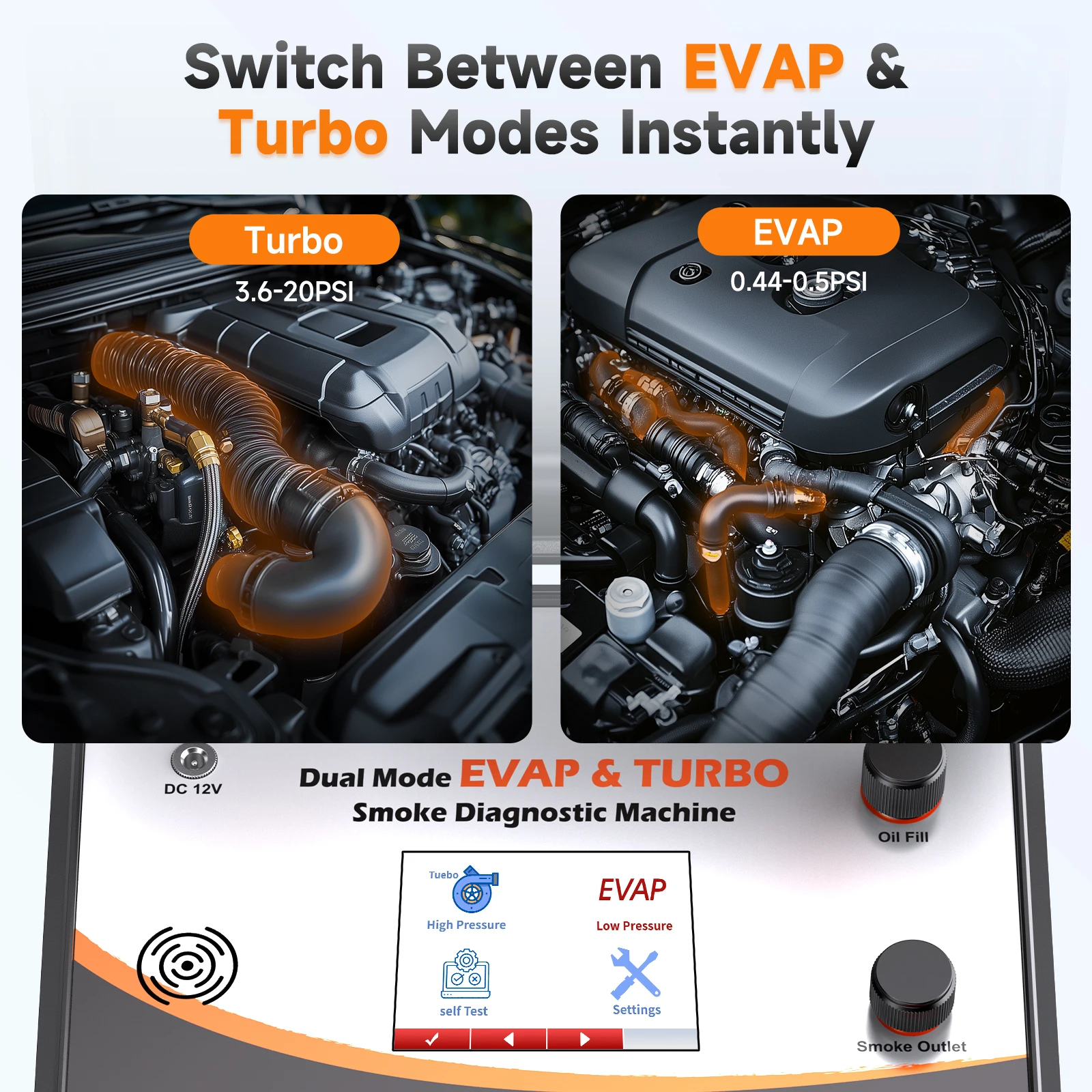 FOXWELL ST2000 détecteur de fuite de fumée automobile avec pompe à air affichage numérique testeur de fuite double Mode pour outils de système EVAP et Turbo