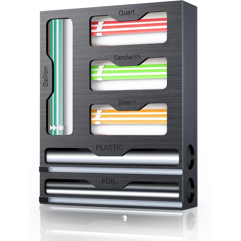 منظم مطبخ 6 في 1 من الخيزران: موزع تغليف بلاستيكي متعدد الأغراض لتخزين الطعام وكفاءة المطبخ #1