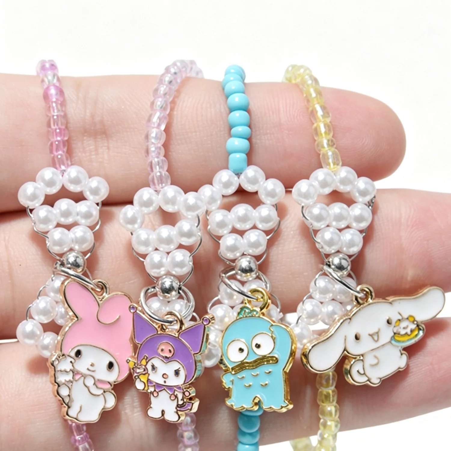 Cinnamoroll Kuromi My Melody Hangyodon Character Wrist Decor, Sweet Colored Tiny Bead Wrist Ornament for Daily Outfit Matching