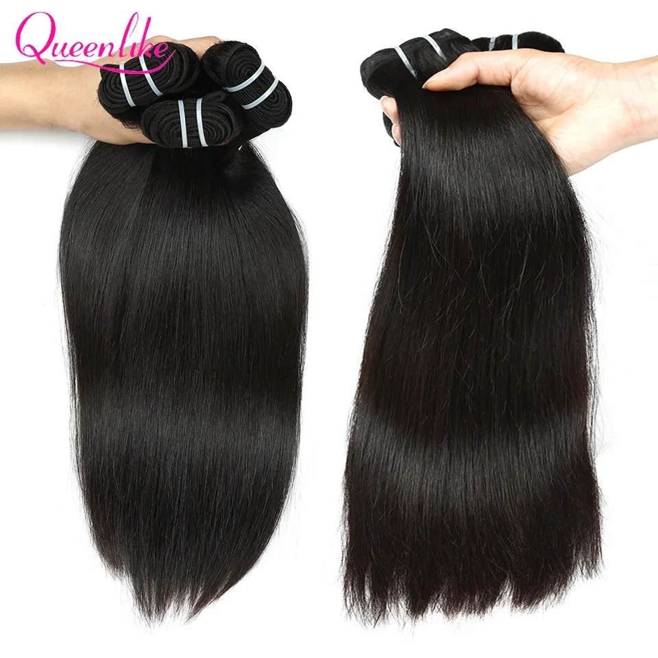 Queenlike 15A Double Drawn Bundles 100% Human Hair Bundles with Closure Straight Raw Hair Bundles with 4x4 Lace ClosureClosures