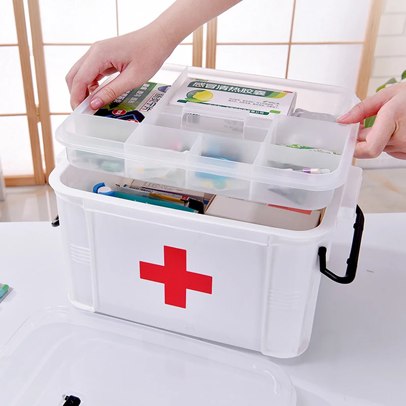 1PC Portable Plastic First Aid Kit Medicine Storage Box Household Double Layers Medicine Boxes Medical Kit Storage Organizer