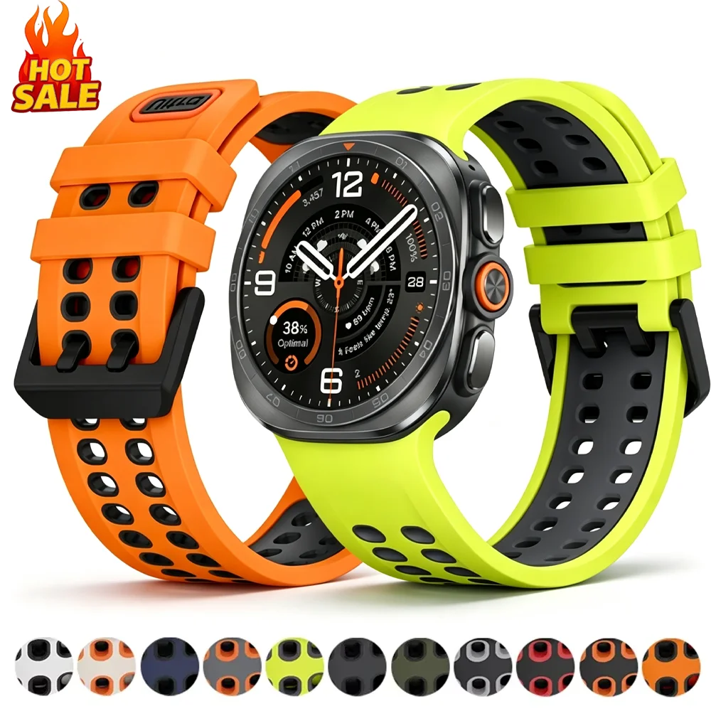 Two-color Silicone Strap for Samsung Galaxy Watch Ultra 2/1 47mm Breathable Bracelet for Galaxy Ultra 2025 Replacement Wristband