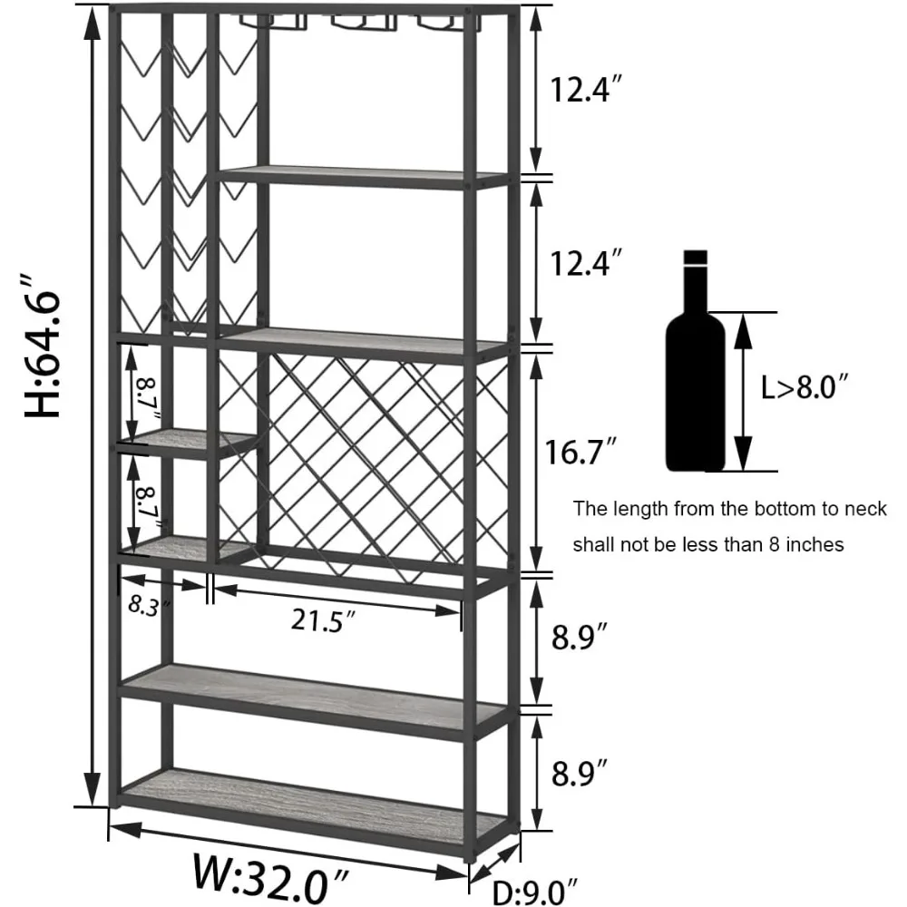 Industrial Wine Rack Freestanding Floor, Farmhouse Tall Coffee Bar Cabinet with Storage, Wood Metal Stackable Bakers Rack