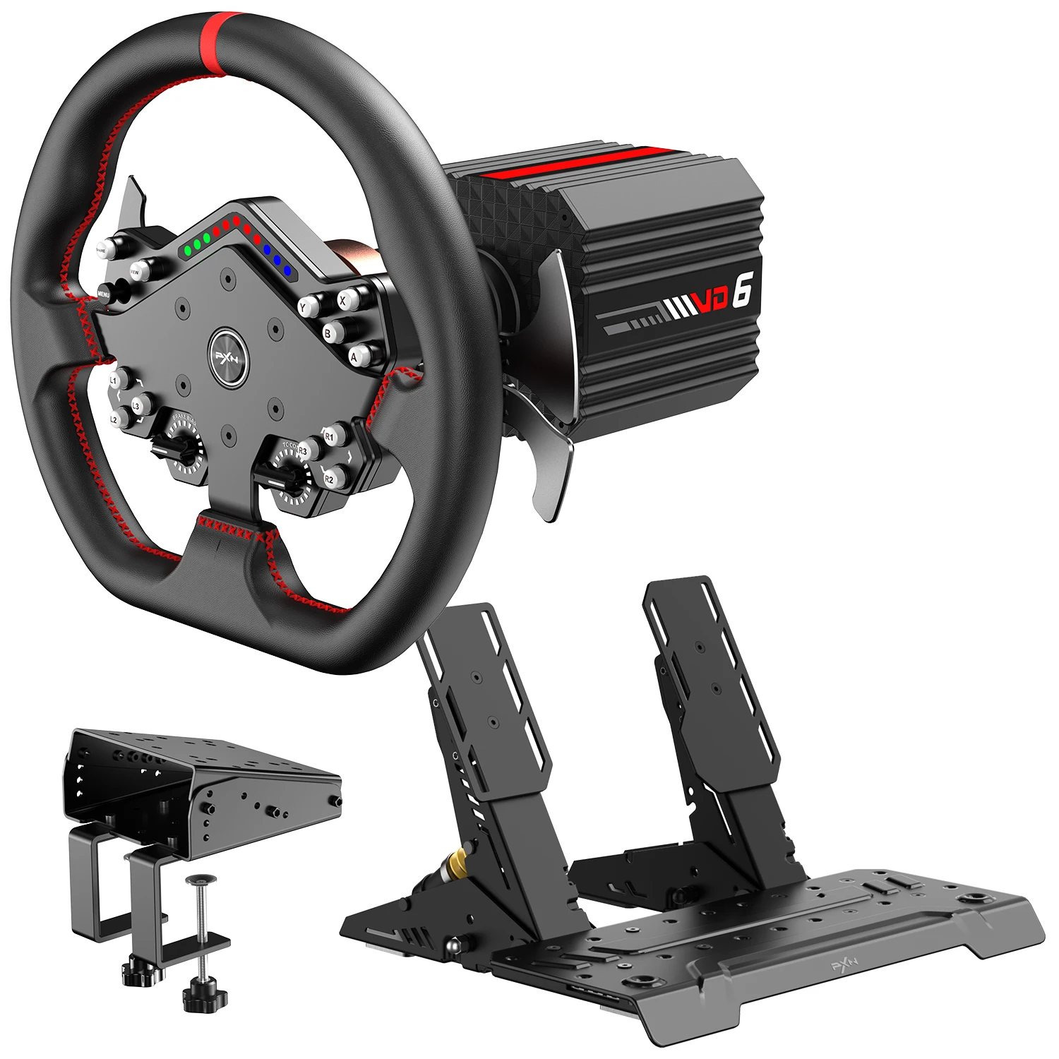 Pacchetto PXN VD6 Direct Drive - Volante e pedali per PC - Base servomotore a trasmissione diretta da 6 Nm, ruota da corsa W DS R2, effetto Hall