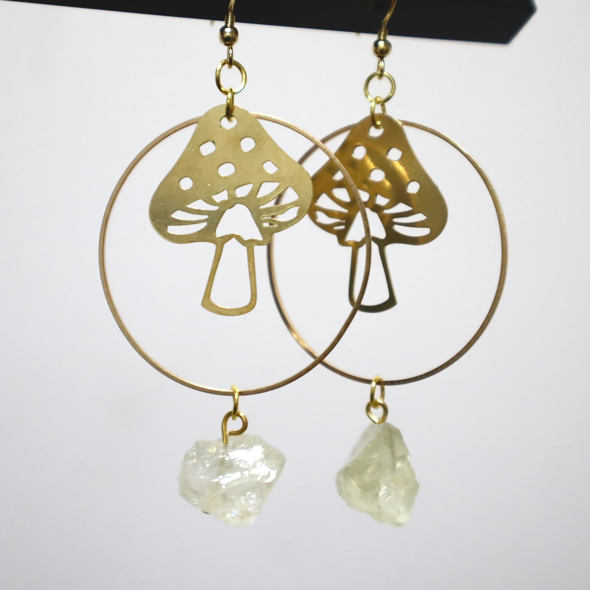 Mushroom Earrings crystal Earrings Natural Irregular Crystal Drop Earrings golden Color long tassel earrings beach travel gifts