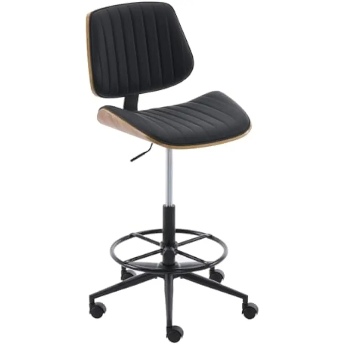 Drafting Chair for Standing Workstations • Armless Tall Seat with Curved Bentwood Back Support • Height Adjustable 21.65–29.53 i