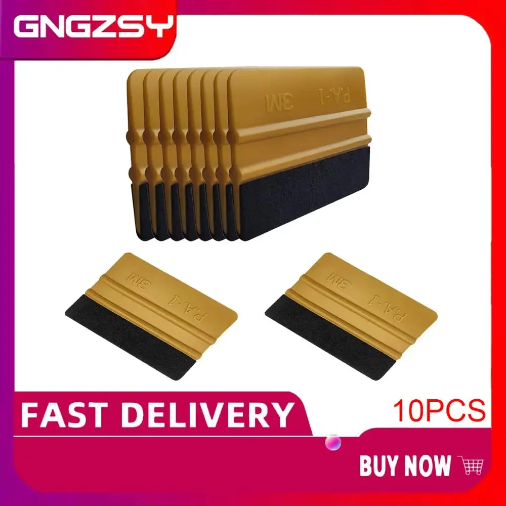 

10pcs Gold Carbon Fiber Film Vinyl Fabric Felt Card Squeegee Car Wrap Window Tint Cleaning Scraper Sticker Remover Tools A62F