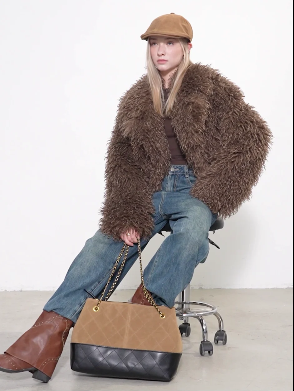 

Warmth Artificial eep Fur Coat ort Sle Women's Suit Collar Beach Wool Outerwear Fall Winter New Arrival Zhiruxiang Brand