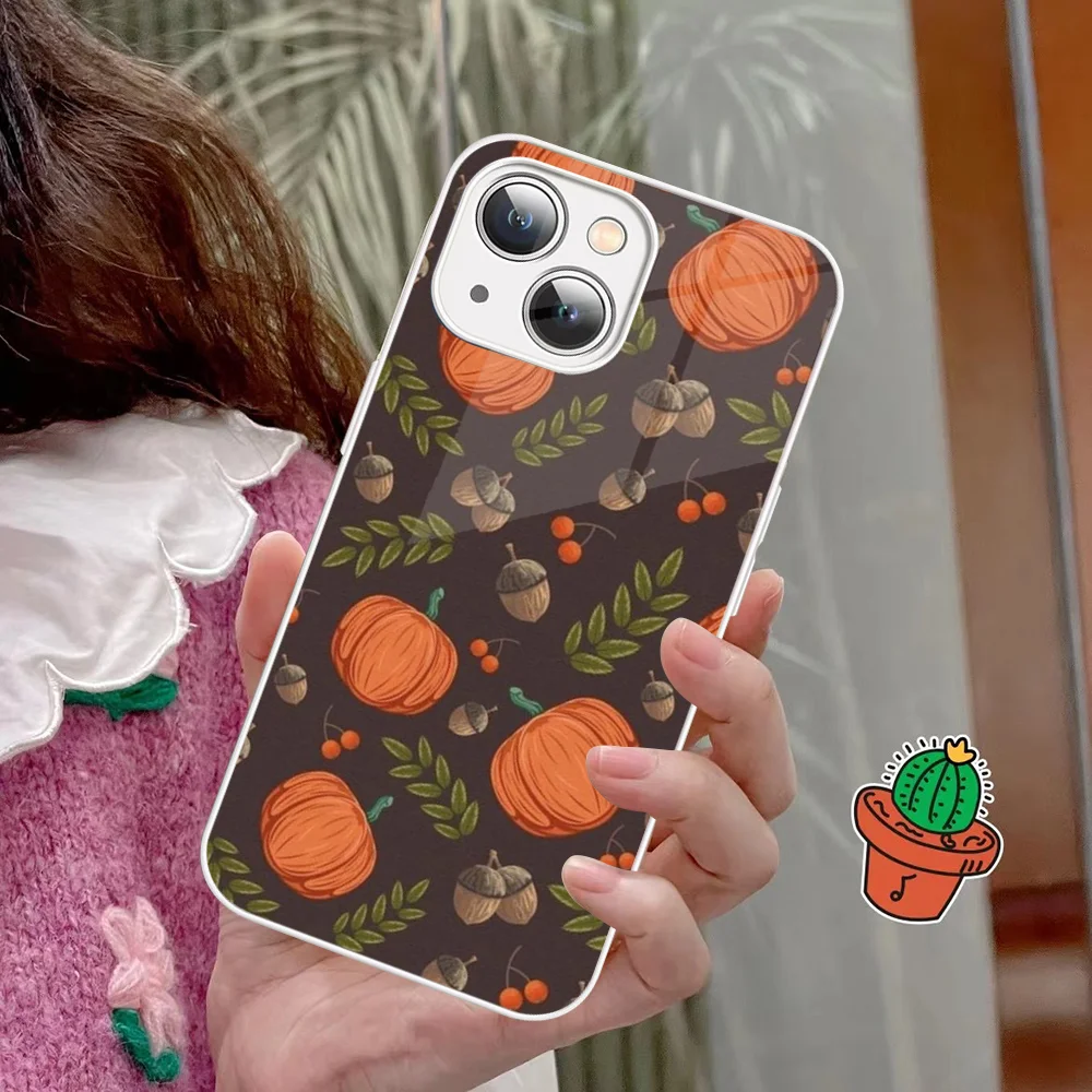 Autumn leaves fall fox pumpkin Mousepad Tempered Glass For iphone 14 13 12 11 Pro Mini XS MAX 14Plus X XS XR Fundas