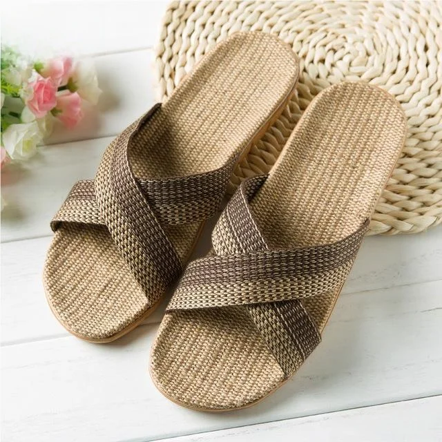 

Retro Linen Floor Mat Slippers Men Women Home Outdoor Wear Anti-slip Soft Thick Bottom Sweat Absorbent Grass Breathable Cool ...