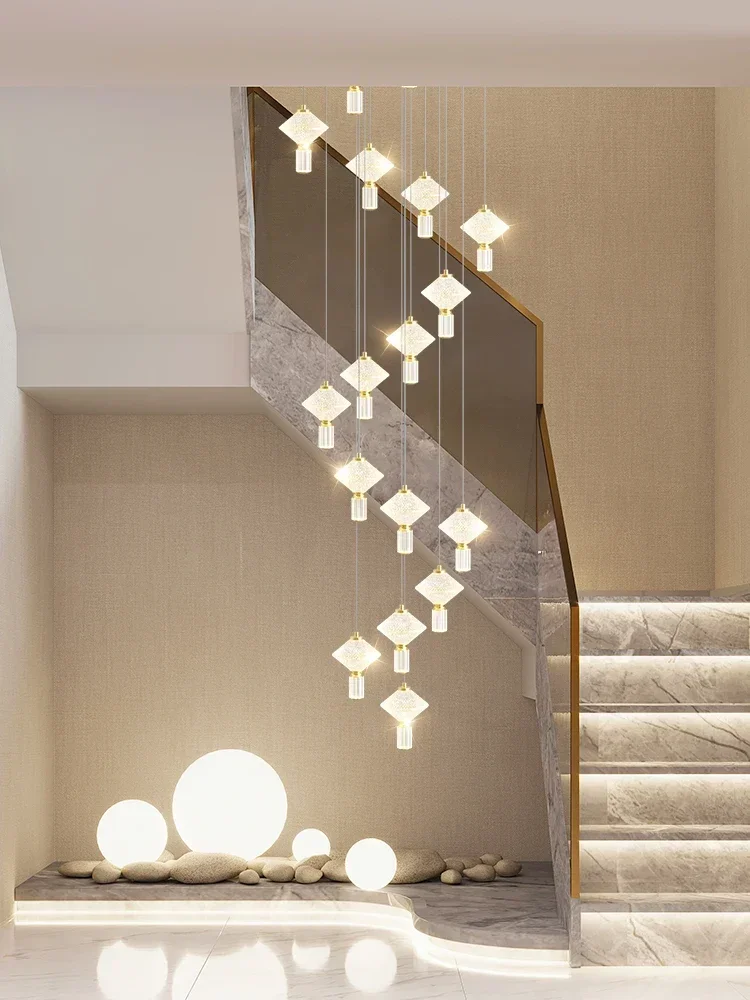 Stair chandelier French light luxury Internet celebrity premium sense lantern duplex building villa loft apartment living room