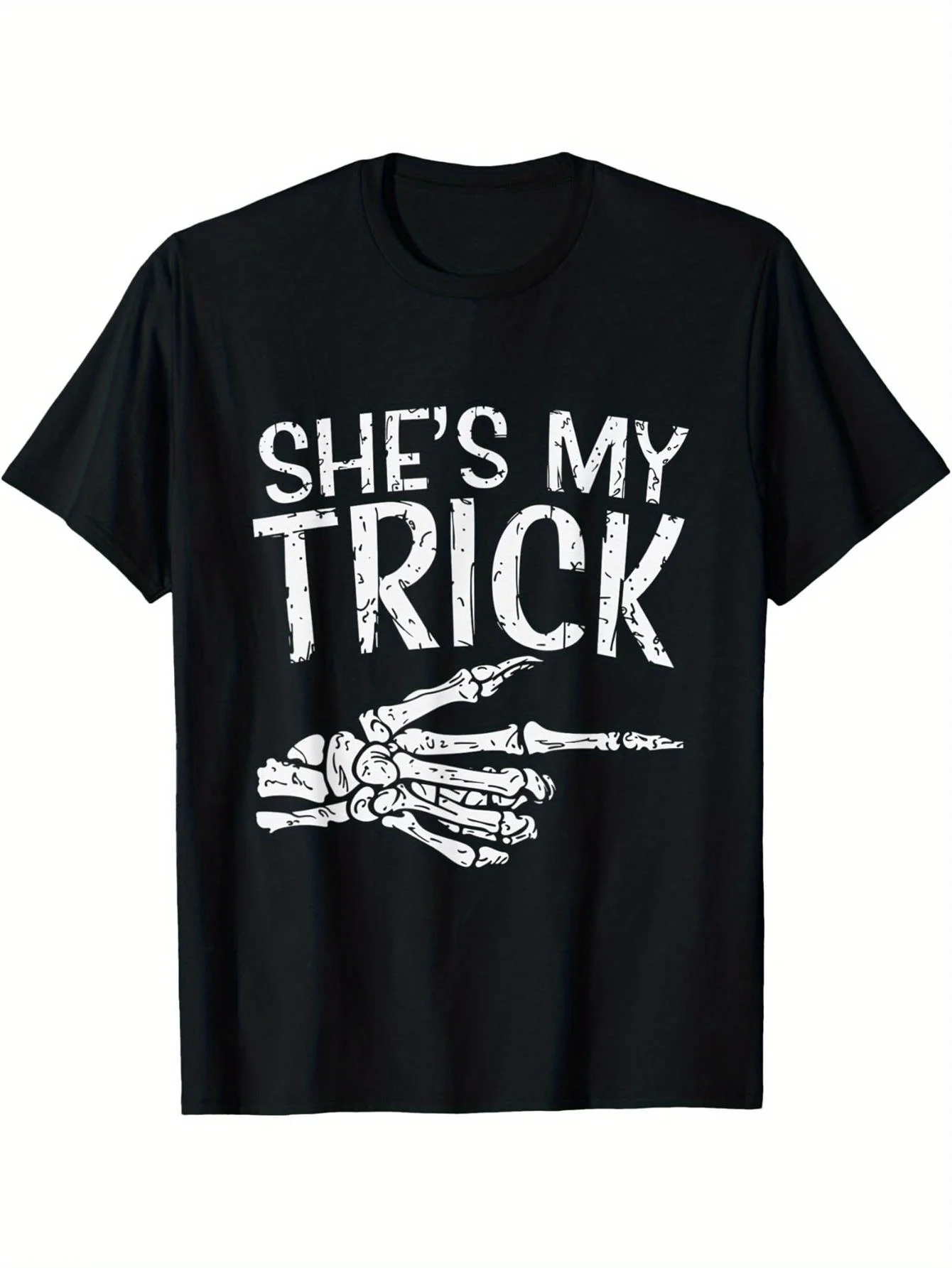 She's My Trick Skeleton Couple Halloween Graphic Tee Men's Casual Short Sleeve Cotton T-Shirt