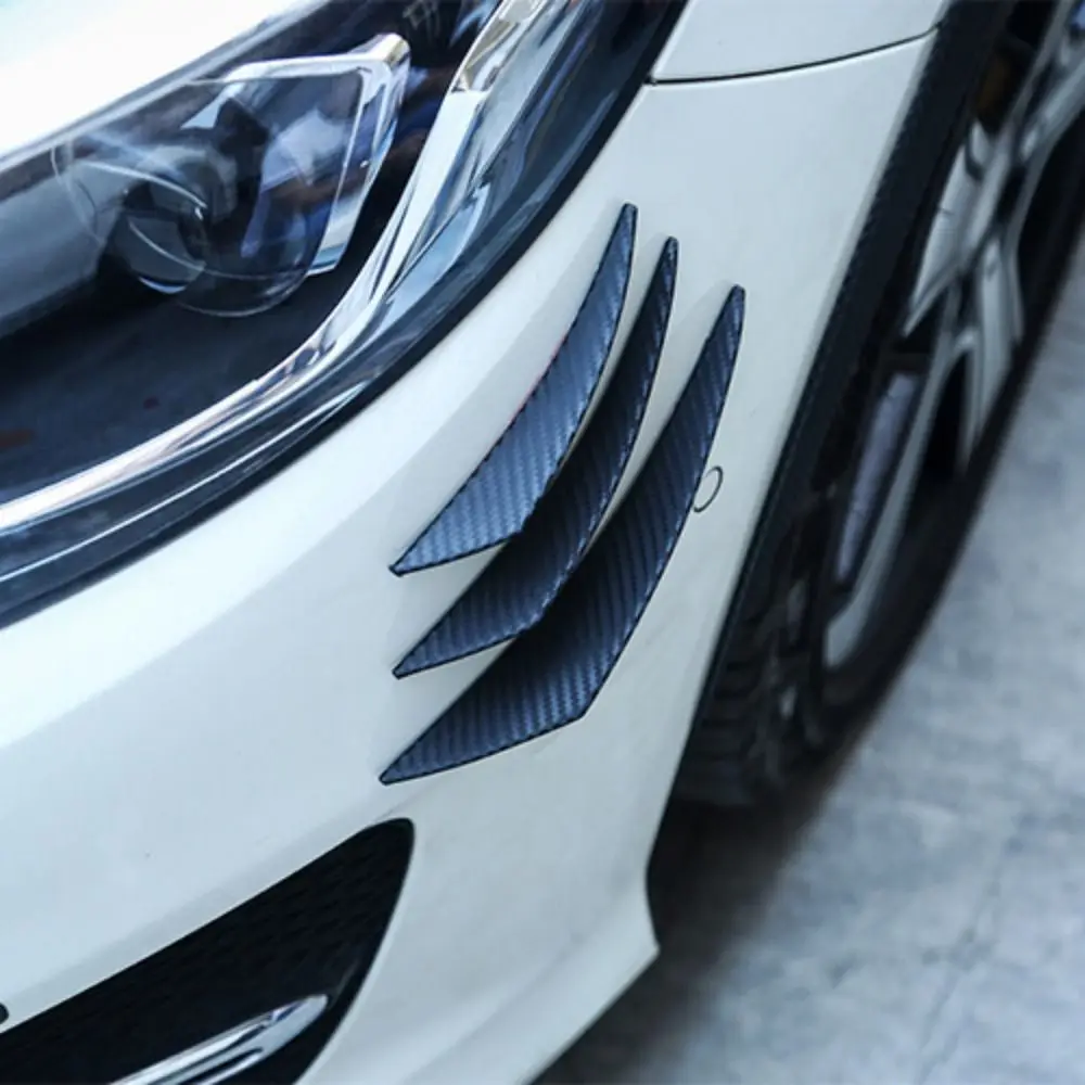 Black Front Bumper Fin Rubber Carbon Fiber Look Splitter Canard Car Spoiler