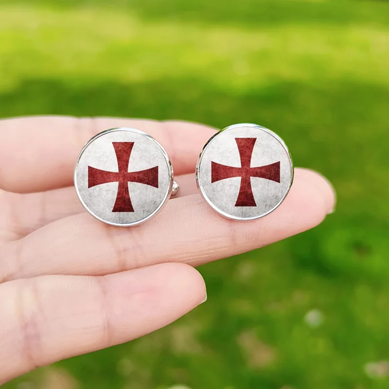 Retro Knights Templar Cufflinks High Quality Glass Dome Red Cross Masonic Pattern Exquisite Mens Cuff Links Buttons - Image 6
